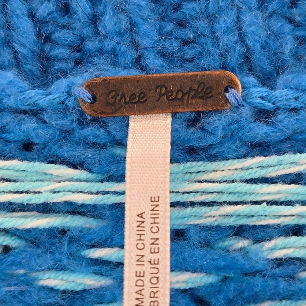 Free People Snow Day Pullover Sweater Frozen Lake Combo Blue Fair Isle XS - Picture 6 of 10